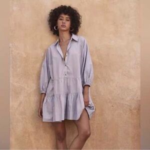 Free People Misha Mini Dress Blue/Gray Oversized Babydoll Boho Tunic Size XL